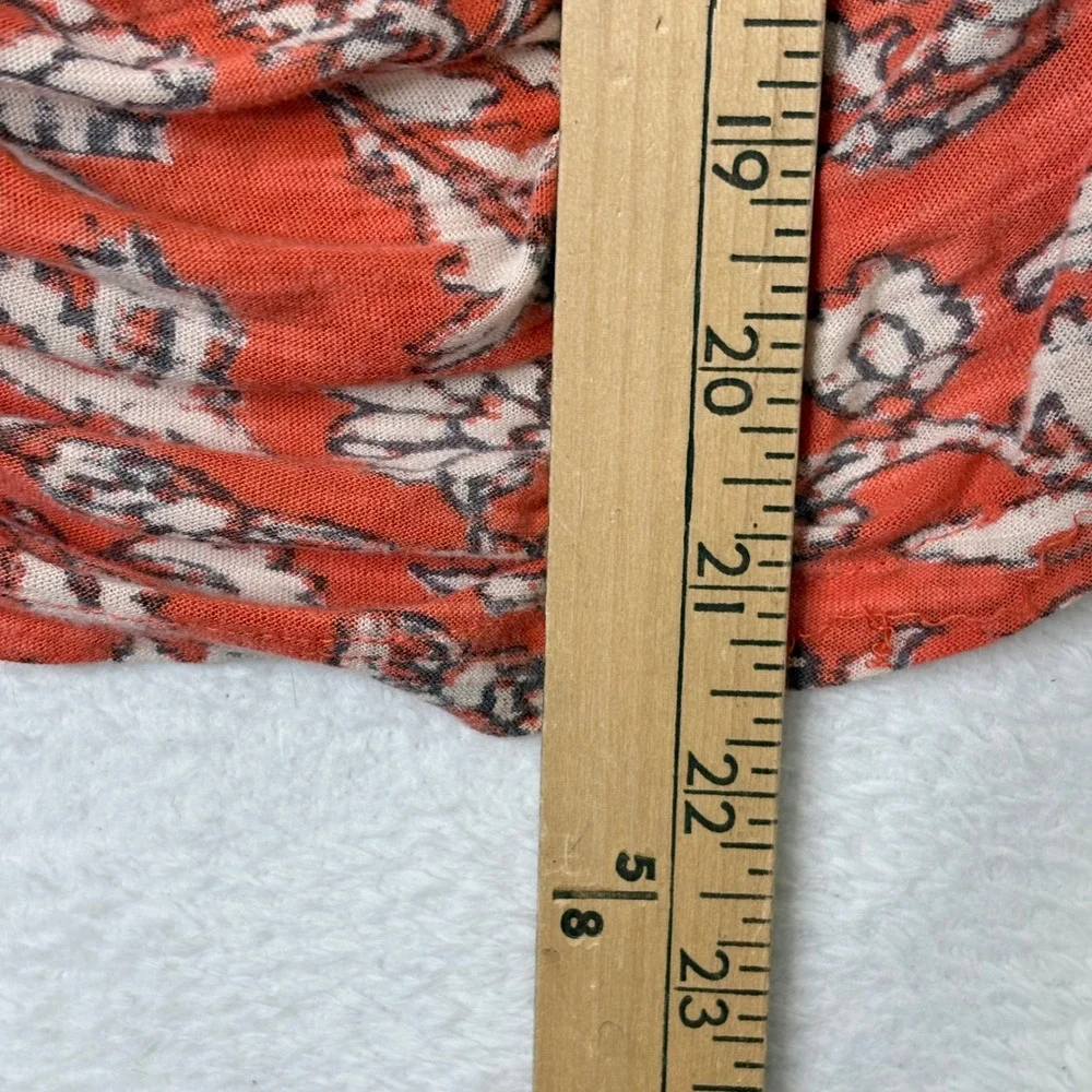 Free People Say The Word Ruched Front Floral‎ Long Sleeve Top Ruby Orange XL